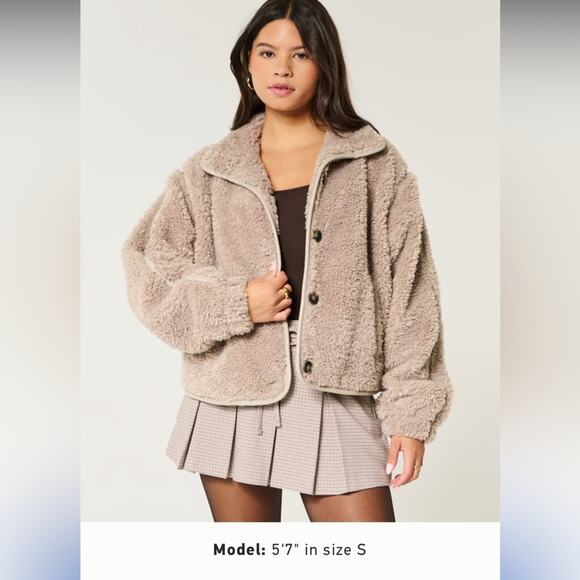 Hollister Women's Sherpa Jacket Biker Silhouette 
Light Brown Cozy Fall Size XS - Picture 12 of 12